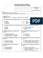 Evaluación Historia y Geografía Mestizaje