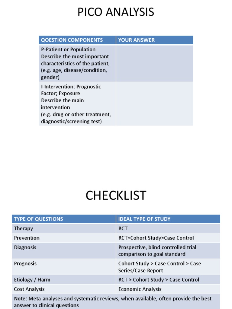 Pico Analysis: Qoestion Components Your Answer | PDF | Medical ...