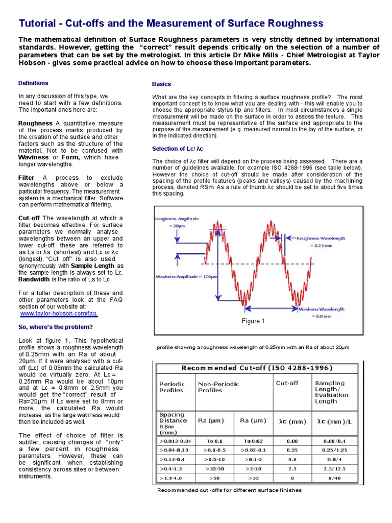 Tutorial CutOffs and The Measurement of Surface Roughness PDF PDF