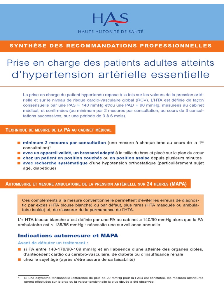 Hta Patient Adulte Synthese PDF | PDF | Hypertension artérielle ...