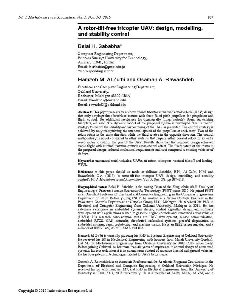 A Rotor-Tilt-Free Tricopter UAV Design M | PDF | Helicopter Rotor ...