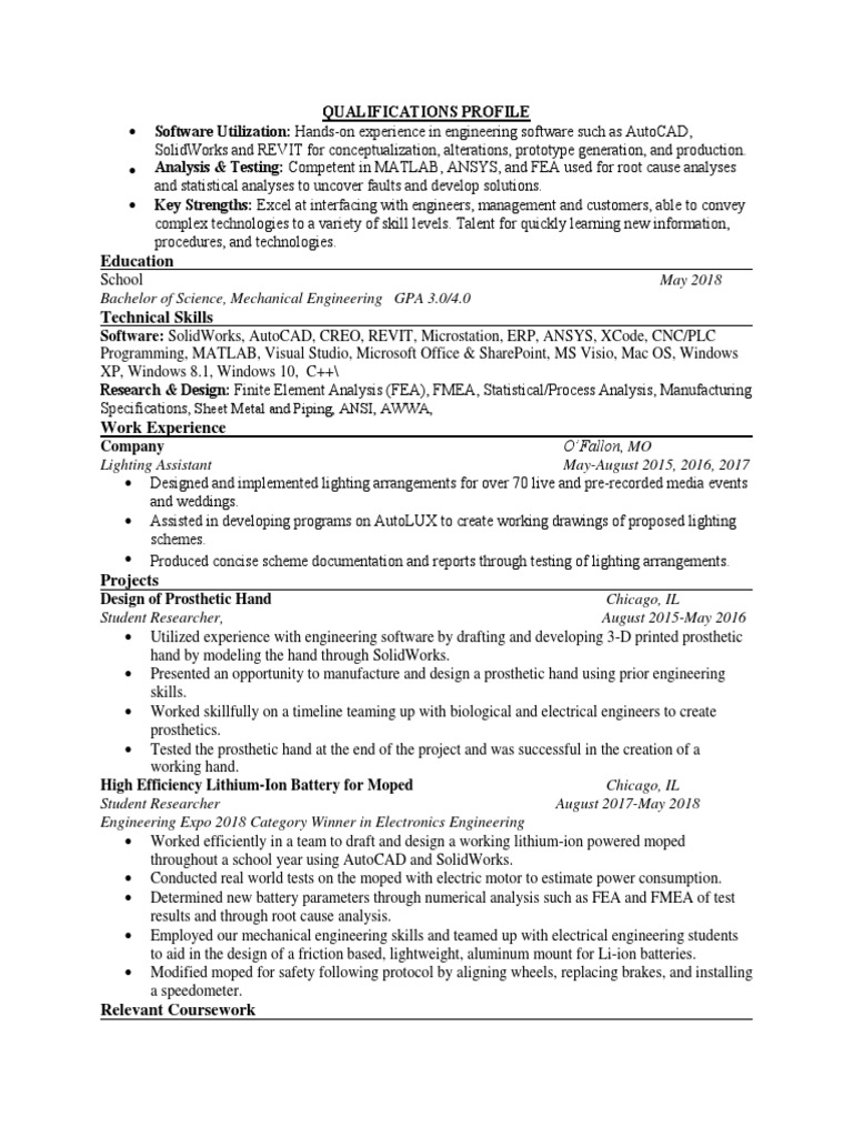 Education Bachelor of Science, Mechanical Engineering GPA 3.0/4.0 PDF Engineering Finite