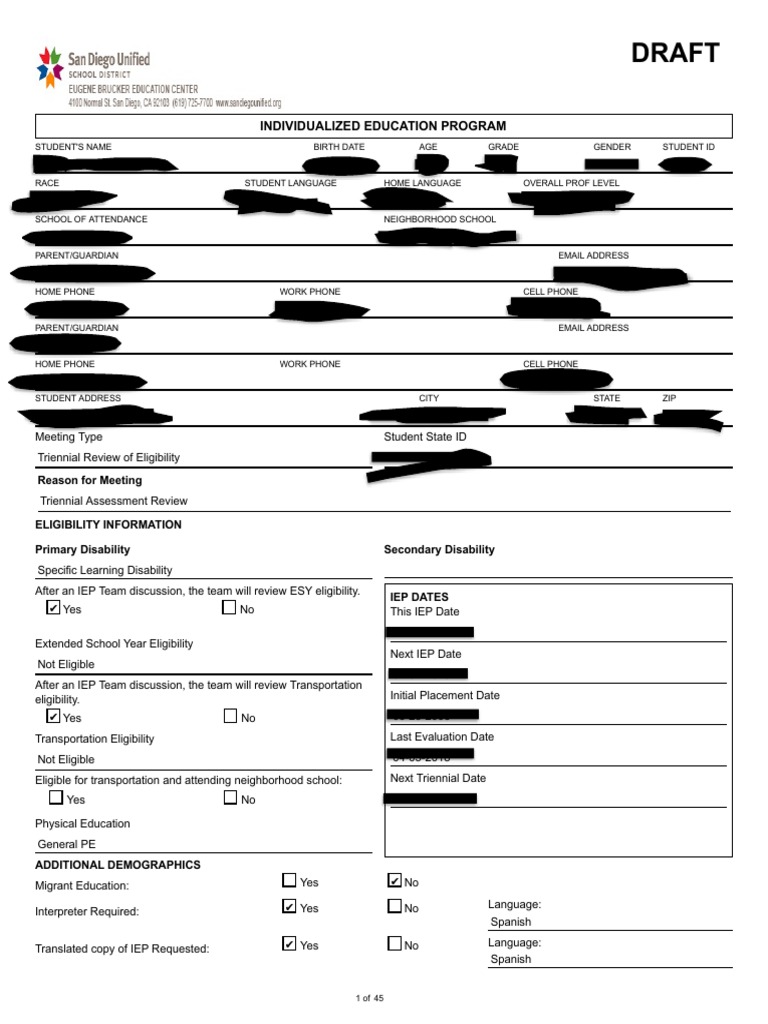 Tri Sample PDF Individualized Education Program Reading Comprehension
