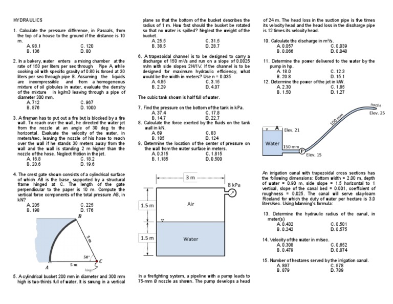 Hydraulics Problems PDF Pressure Transparent Materials