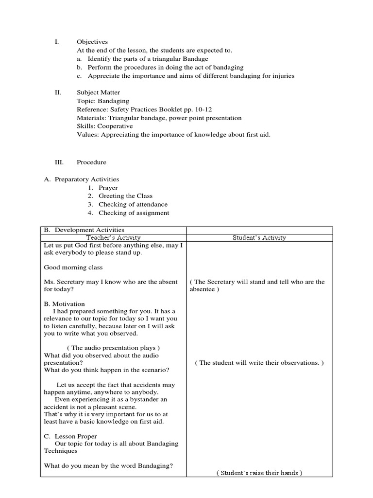 Lesson Plan in Bandaging.docx Triangle First Aid