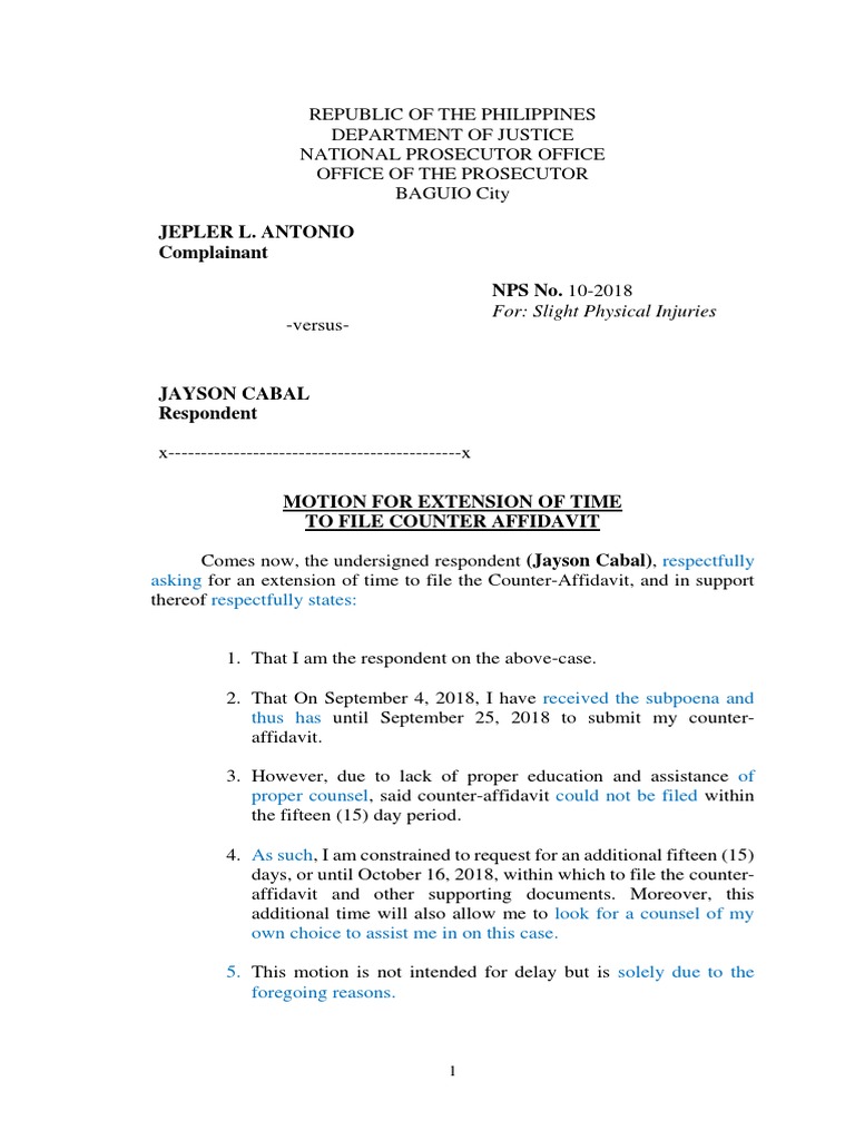 Motion for Extension Common Law Government Information