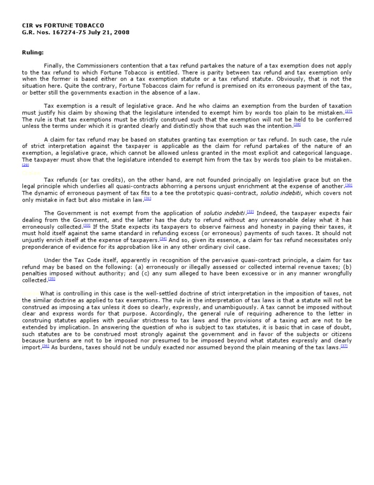 Digestcir Vs Fortune Tobacco PDF Tax Refund Taxpayer