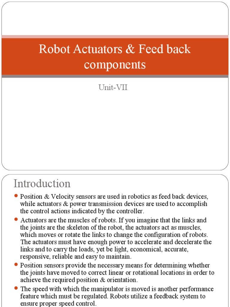 Types of Robot Actuators and Sensors | PDF | Electric Motor | Actuator