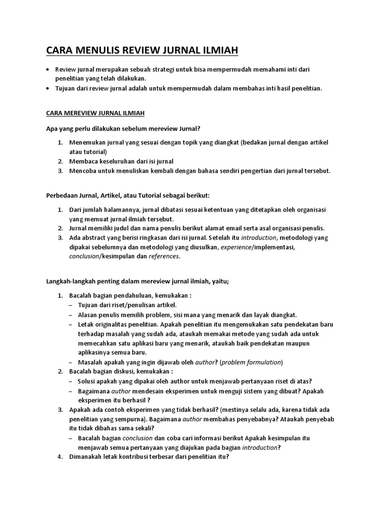 Cara Menulis Review Jurnal Ilmiah Docx