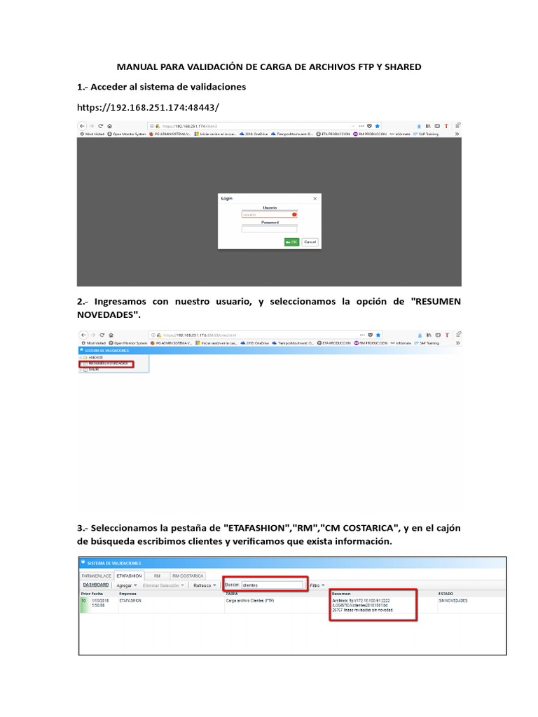 Manual para Validar Carga de Archivos FTP y Shared PDF Protocolo de