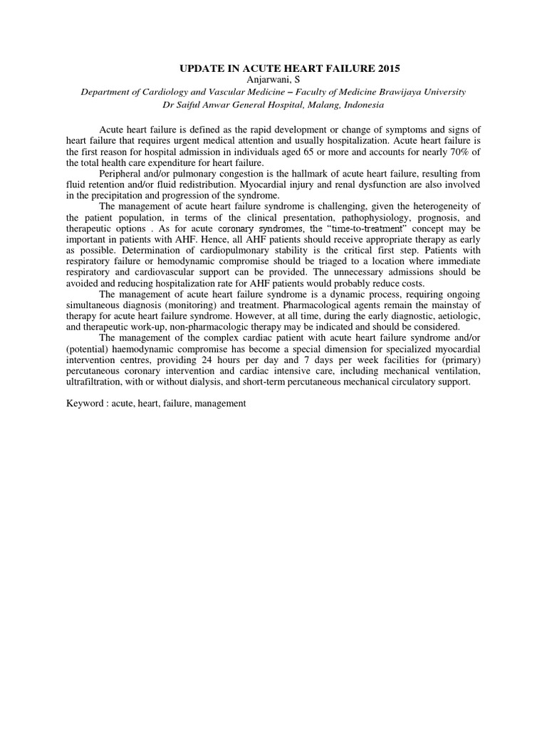 Acute Heart Failure Management Update 2015 | PDF | Heart Failure | Therapy
