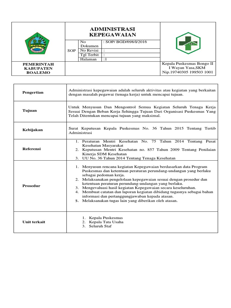 Sop Kepegawaian Docx