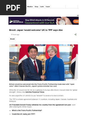 Brexit Japan Would Welcome Uk To Tpp Says Abe 6 Hours Ago Trans Pacific Partnership Brexit