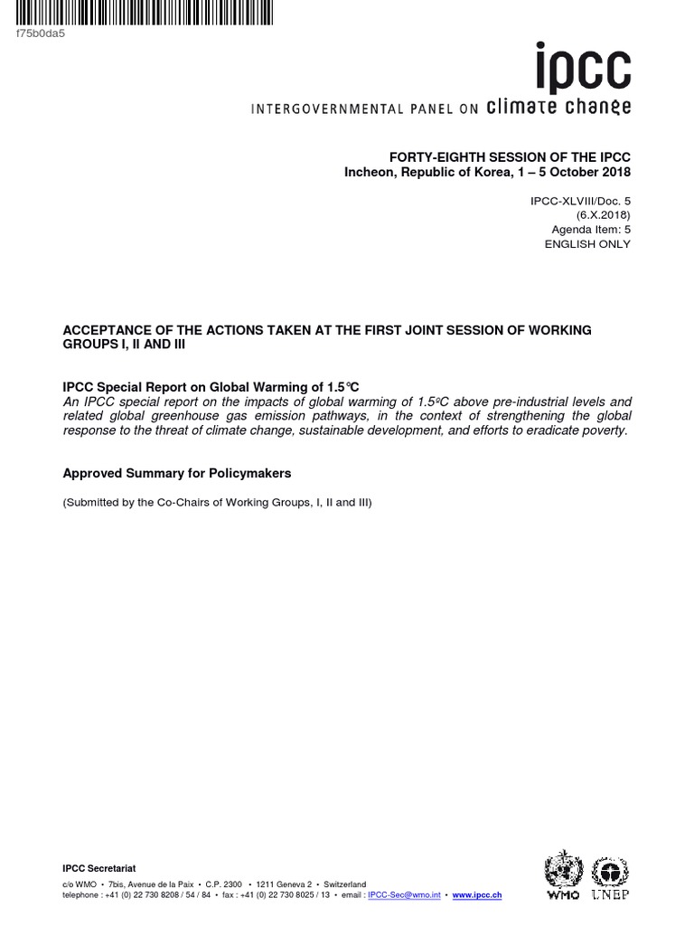 IPCC Special Report On Global Warming of 1.5°C Approved Summary For ...