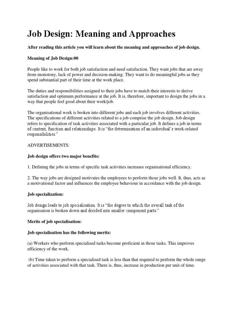 Job Design- Meaning, Approaches, Objectives, Process, And Benefits – WLYSN