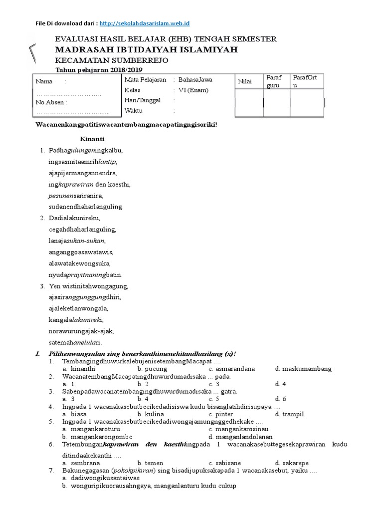 Bahasa Jawa Kelas 6 Semester 1 Ilmusosial Id