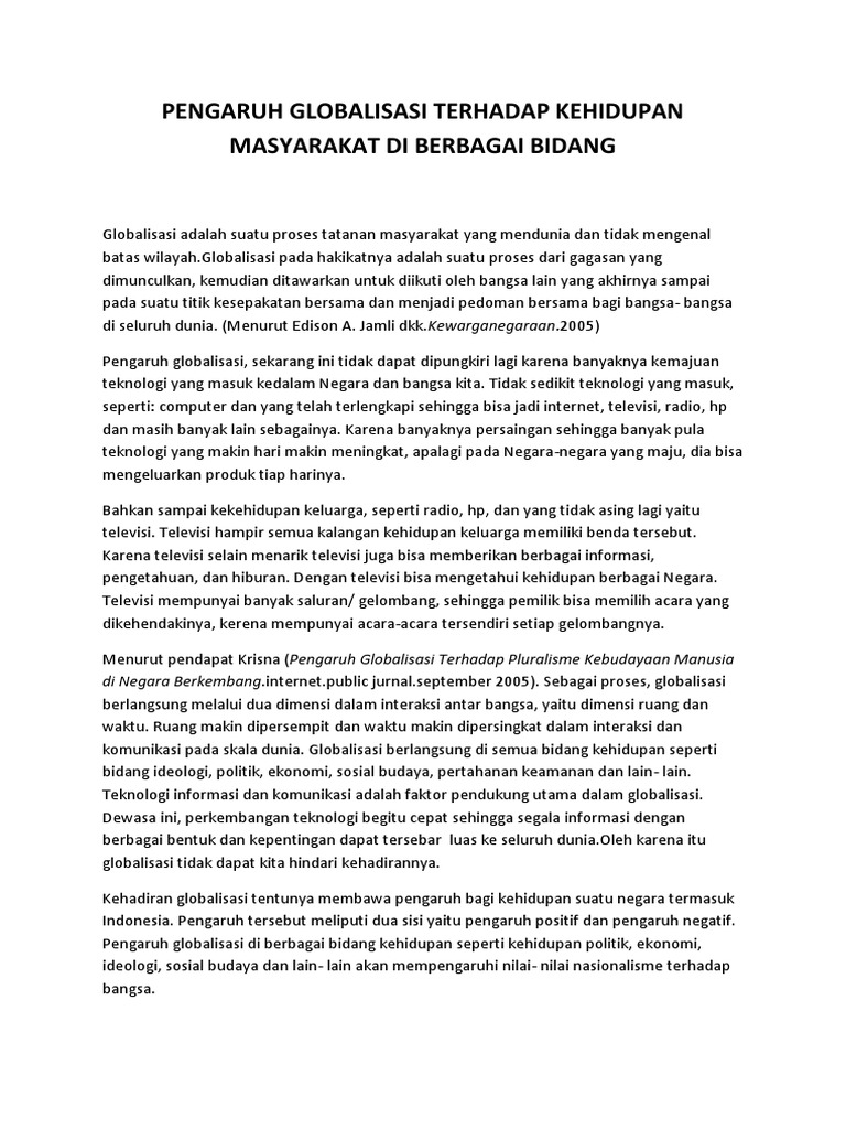 Pengaruh Globalisasi Terhadap Kehidupan Masyarakat Di Berbagai Bidang Pdf