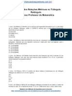 Simulado Sobre Relações Métricas No Triângulo Retângulo Concurso Professor de Matemática