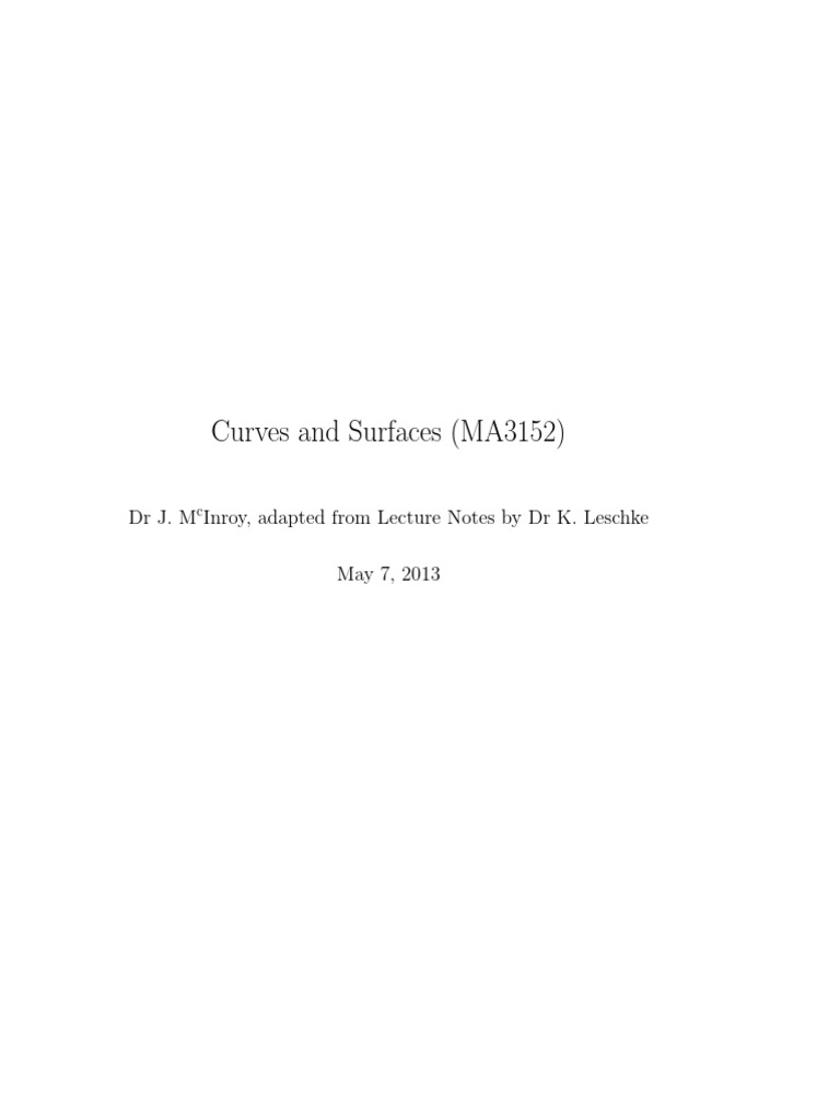 Curves and Surfaces (MA3152) : DR J. M Inroy, Adapted From Lecture ...