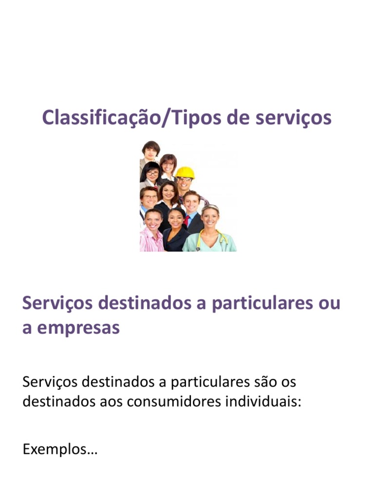 Tipos de Serviços: Classificação e Exemplos | PDF | Setor terciário da ...