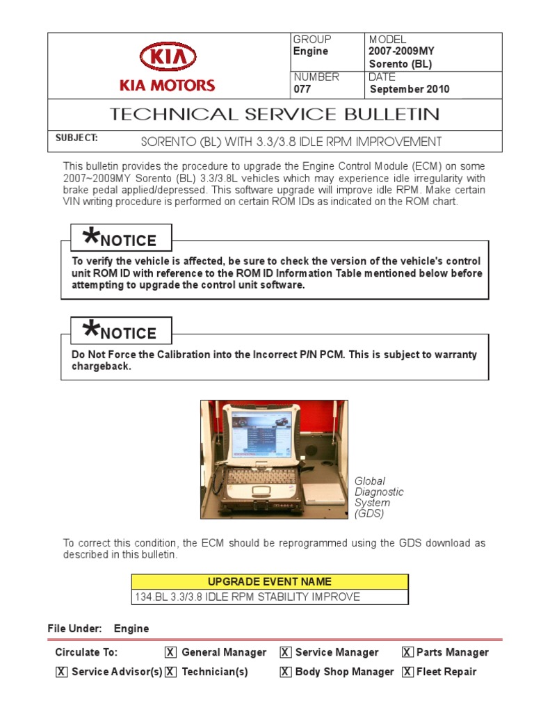 Technical Service Bulletin Notice PDF Vehicles Automotive Industry