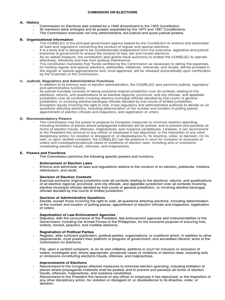 Overview of the Commission on Elections | PDF | Commission On Elections ...