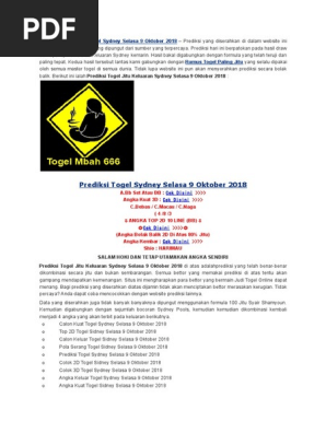 Prediksi Angka Jitu Togel Sydney Selasa 9 Oktober 2018 Pdf