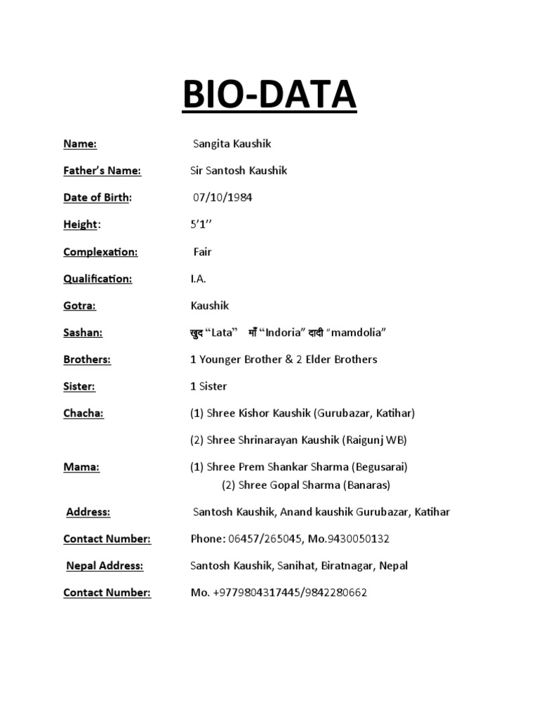 biodata format