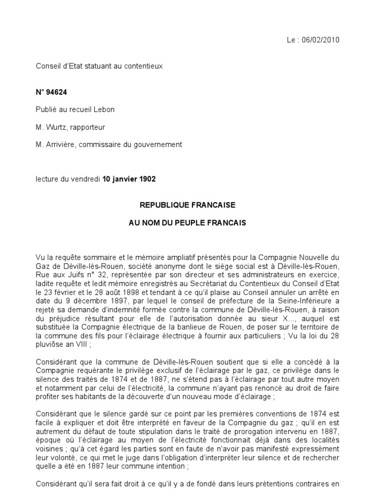 Arret Compagnie Nouvelle Du Gaz De Deville Les Rouen