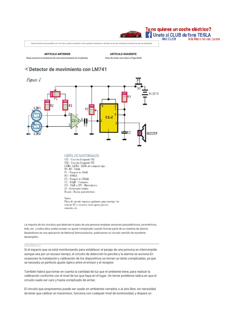 Detector de Movimiento Con LM741 | PDF | Diodo emisor de luz ...