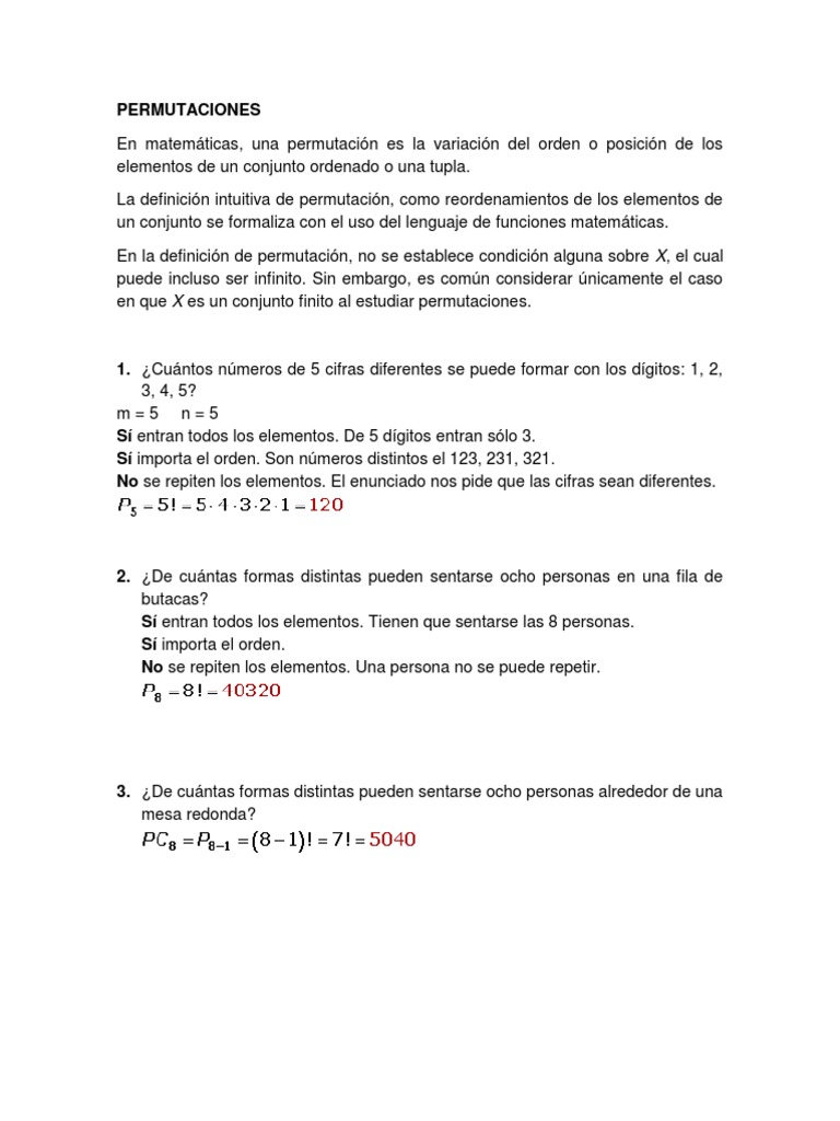 Ejercicios de Permutaciones y Combinaciones | PDF | Artes del Lenguaje ...