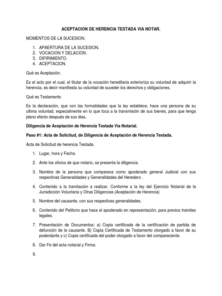 ACEPTACION DE HERENCIA TESTADA VIA NOTARIAL E INTESTADA VIA JUDIACIAL