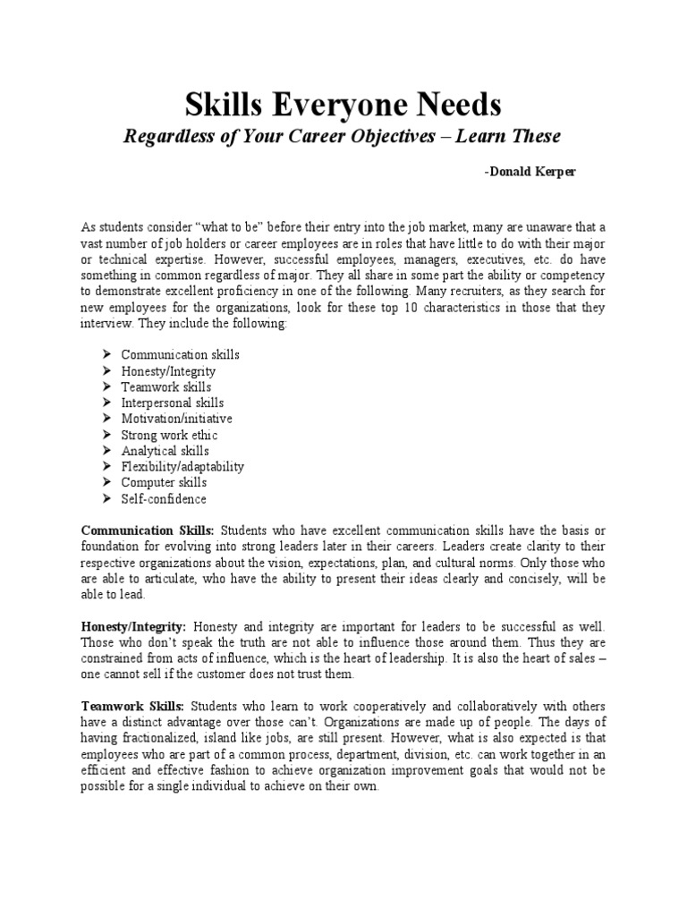 Skills Needed For Every One PDF Leadership Competence (Human