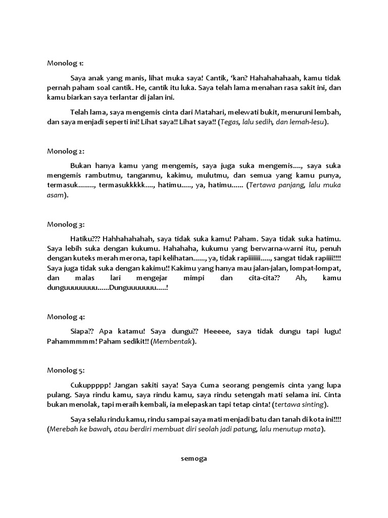 Monolog Pengemis Cinta yang Terluka | PDF