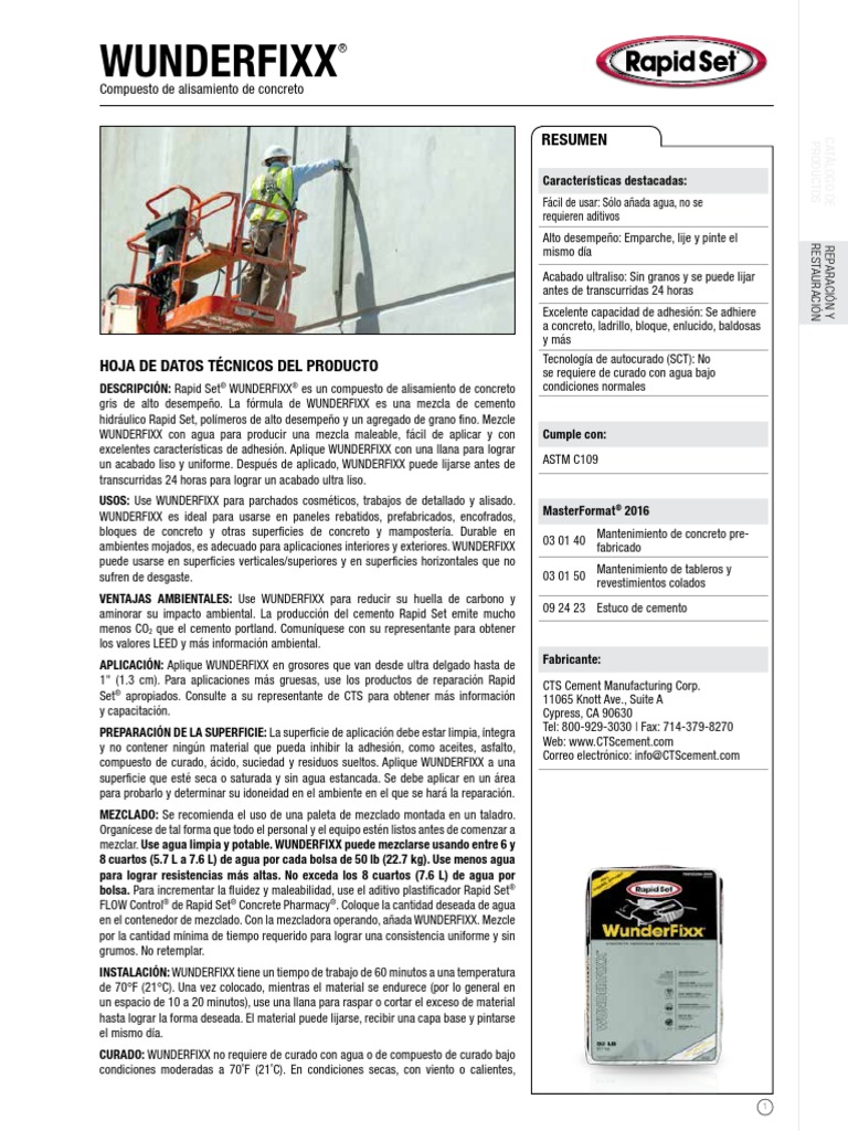 Wunderfixx Datasheet Ds 078 SP 10 PDF Hormigón Cemento