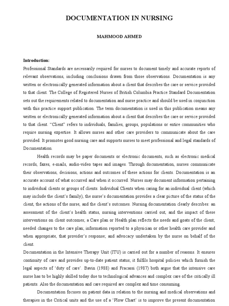Documentation in Nursing | PDF | Nursing | Patient