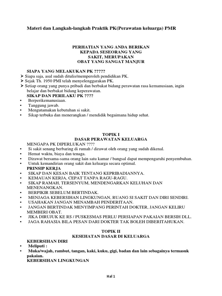 Materi Praktik Perawatan Keluarga PMR | PDF