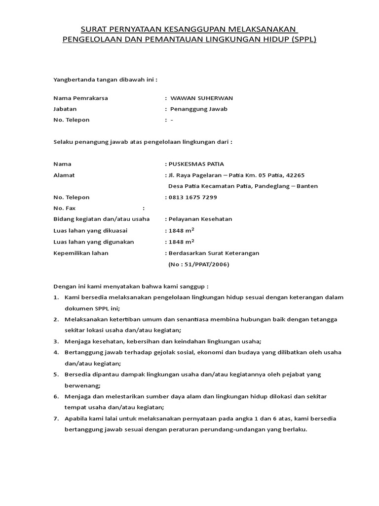 Surat Pengajuan SPPL | PDF