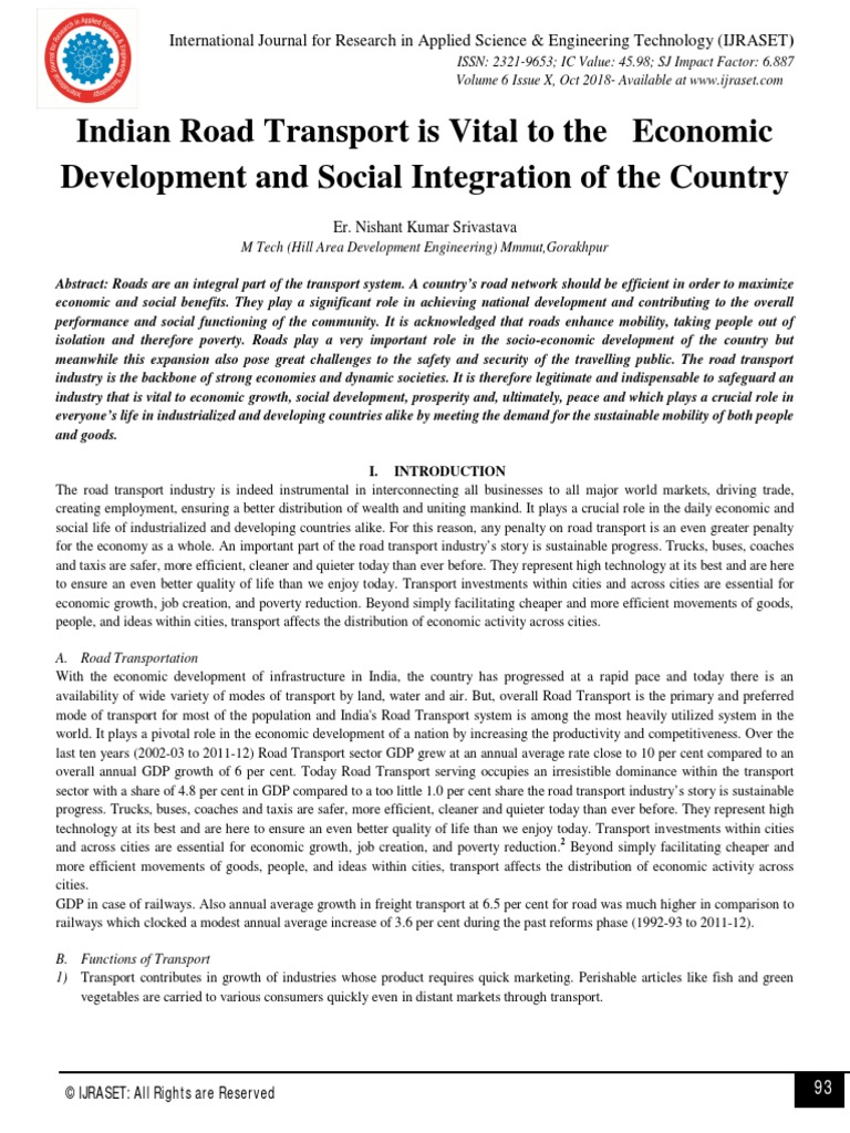 Indian Road Transport Is Vital To The Economic Development and Social ...