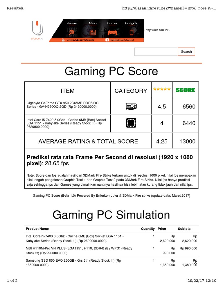 Gaming PC Score | PDF