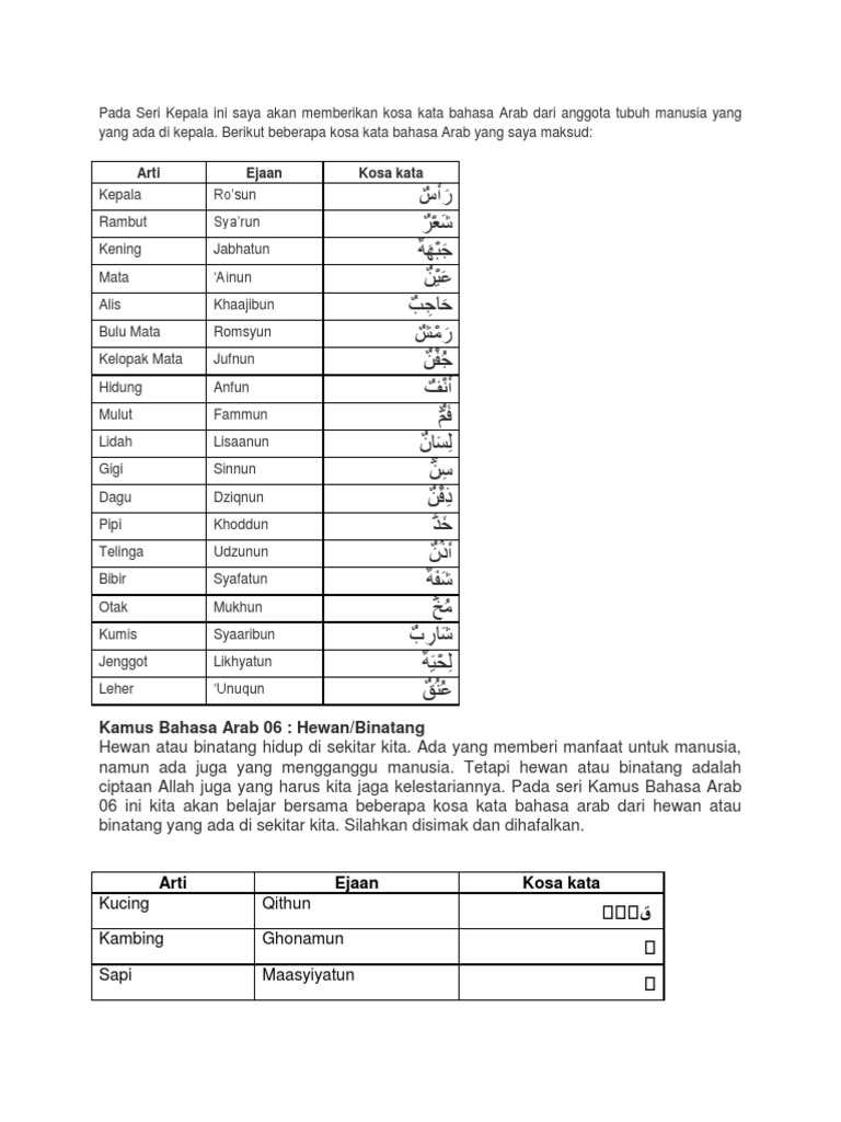Kosa Kata Bahasa Arab