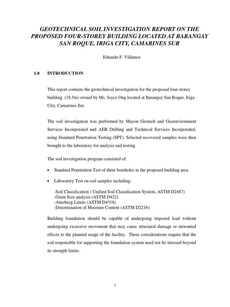 Geotechnical Soil Investigation Report o Deep Foundation Geotechnical Engineering