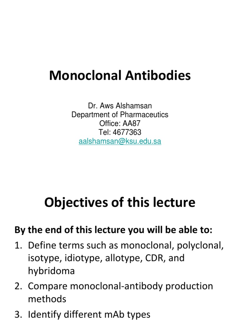 Monoclonal Antibodies Overview and Applications | PDF | Monoclonal ...