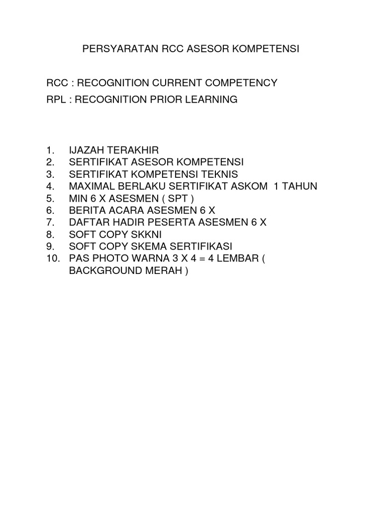 Persyaratan Sertifikasi RCC Kompetensi | PDF | Griya & Taman