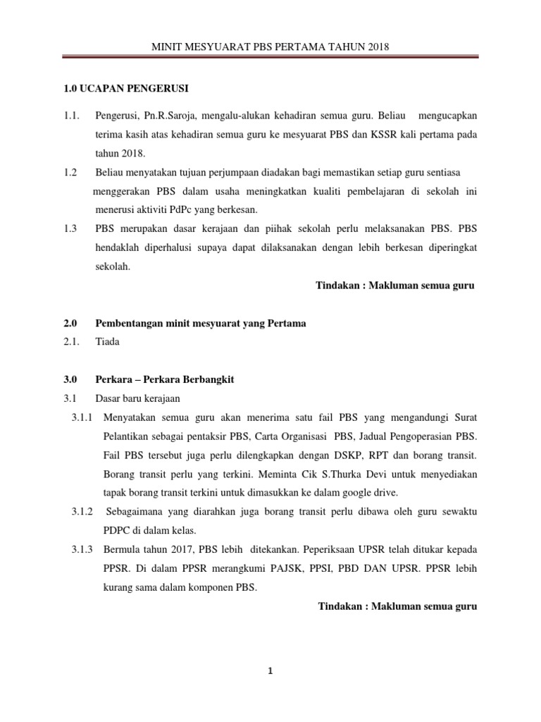 Minit Mesyuarat Pbs Pertama Tahun 20181