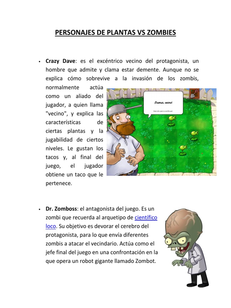 Personajes de Plantas Vs Zombies | PDF | Zombis | Ocio, image size:768x1024