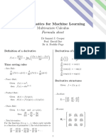 Mathematics For Machine Learning Multivariate Calculus Formula Sheet