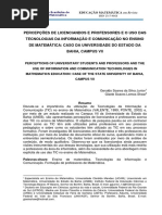 PERCEPÇÕES DE LICENCIANDOS E PROFESSORES E O USO DAS TECNOLOGIAS DA INFORMAÇÃO E COMUNICAÇÃO NO ENSINO DE MATEMÁTICA