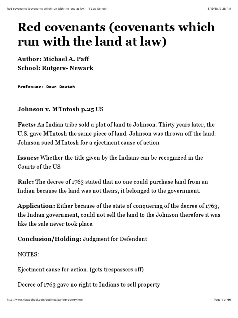 Red covenants (covenants which run with the land at law) Professor