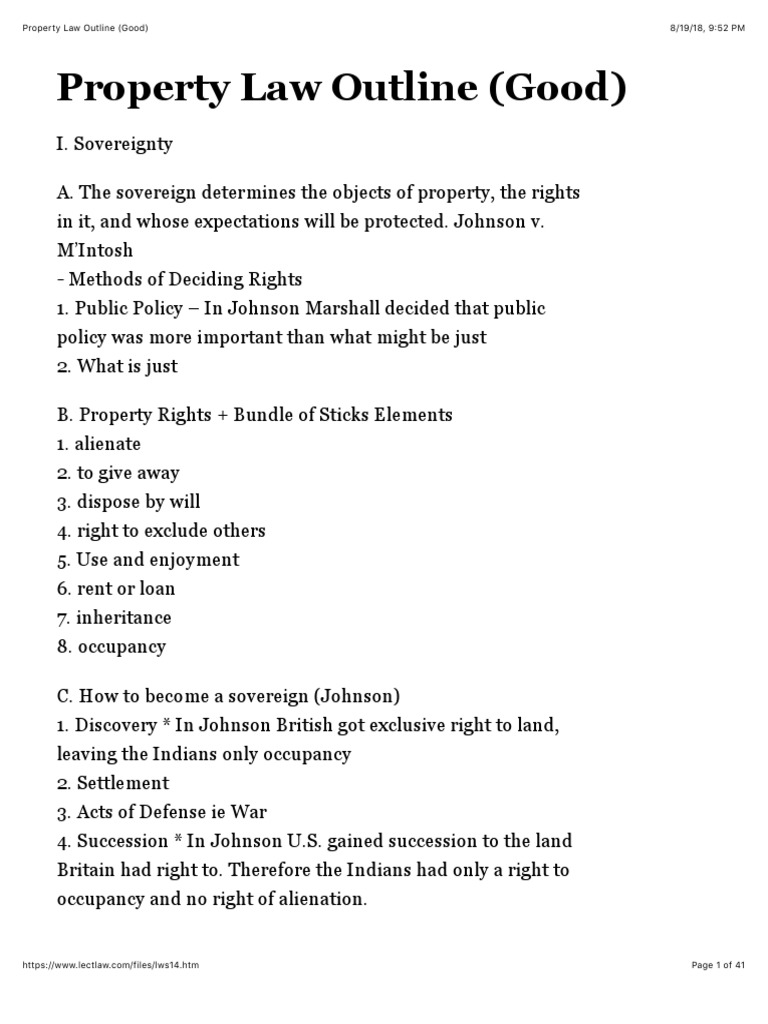 Property Law Outline (Good) PDF Fee Simple Leasehold Estate